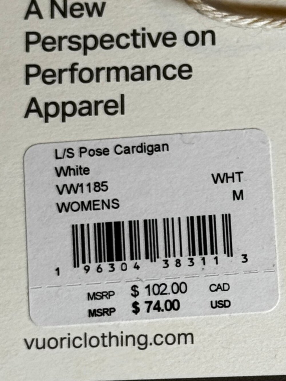 VUORI Long Sleeve Pose Cardigan Top in White Size Medium Never Warn - Picture 6 of 11